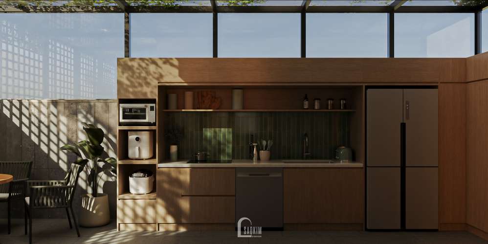 thiết kế sân vườn liền kề Ánh Dương Vinhomes Ocean Park 3 phong cách Contemporary mix Mid - Century
